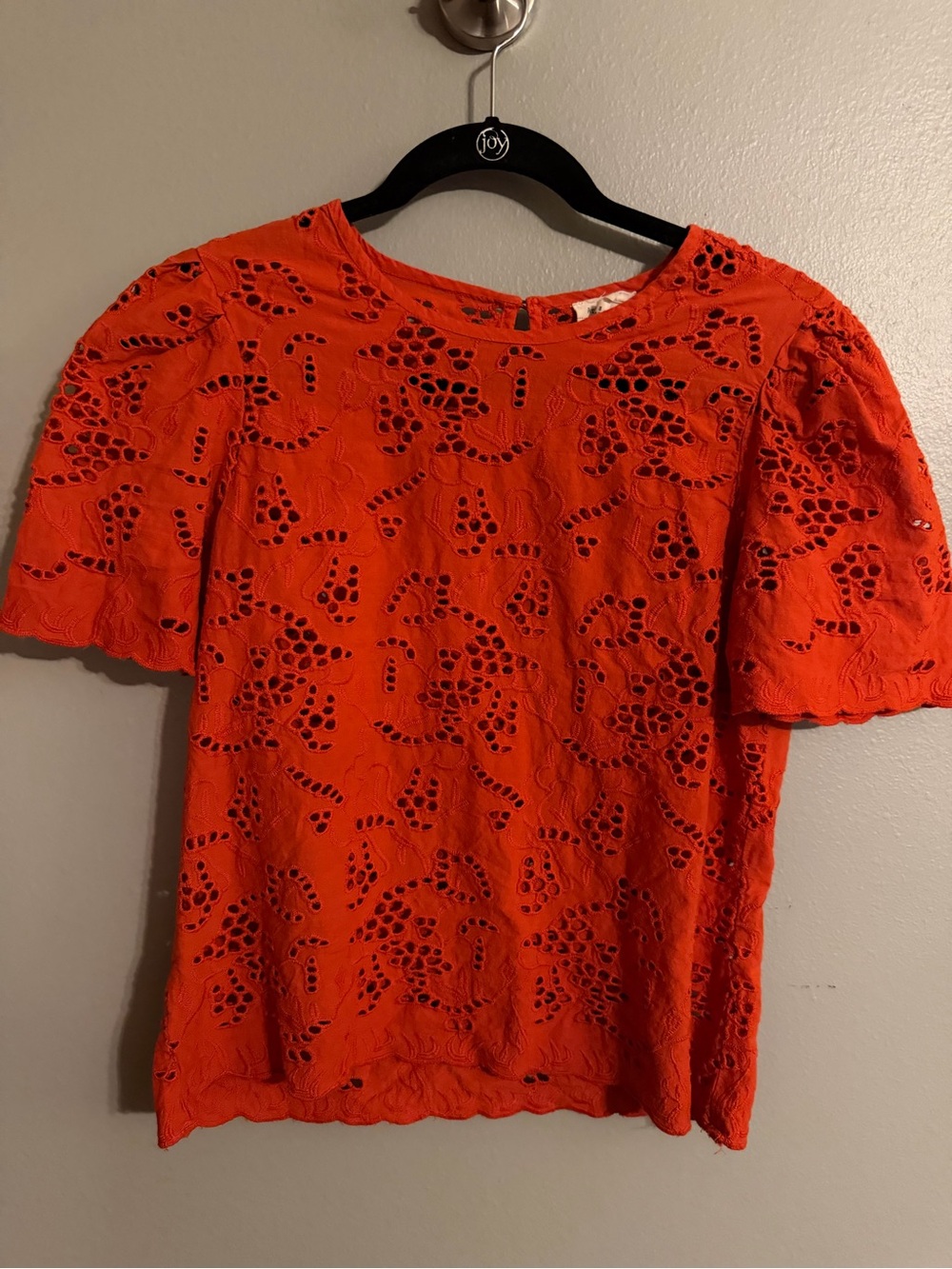 Nicole Miller Orange Eyelet Lace Short Sleeve Top